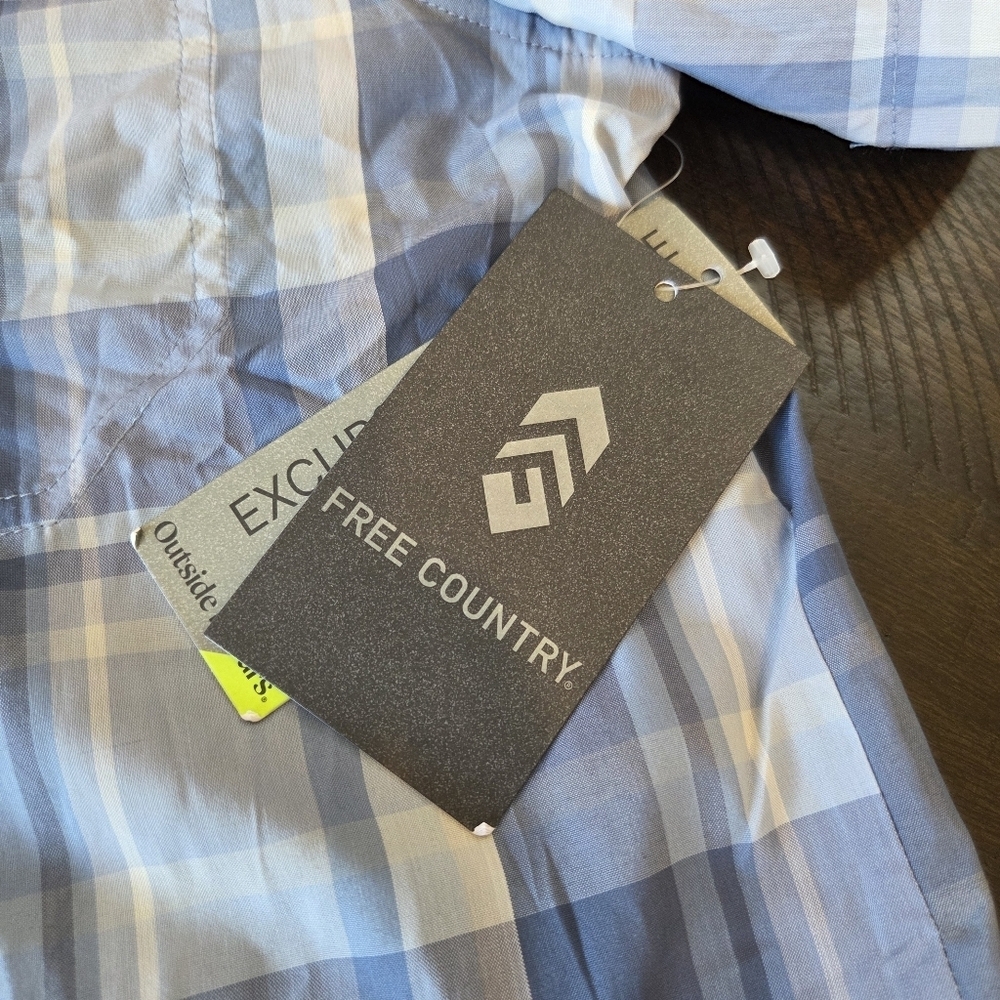 Men's Free Country Blue Plaid Short Sleeve Button-Down Shirt, Medium New Outdoor - Picture 2 of 10